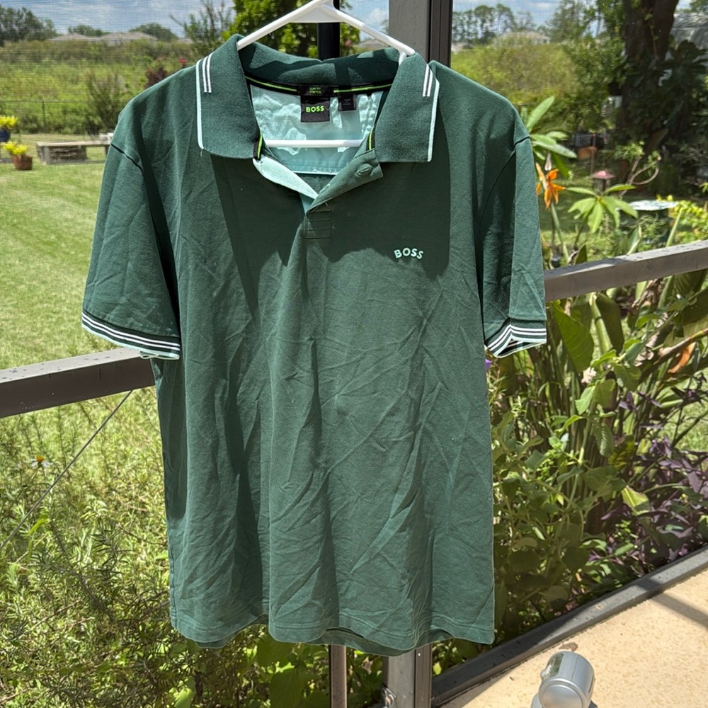 Boss Green slim Fit stretch Polo Shirt with Ribbed Details size xl